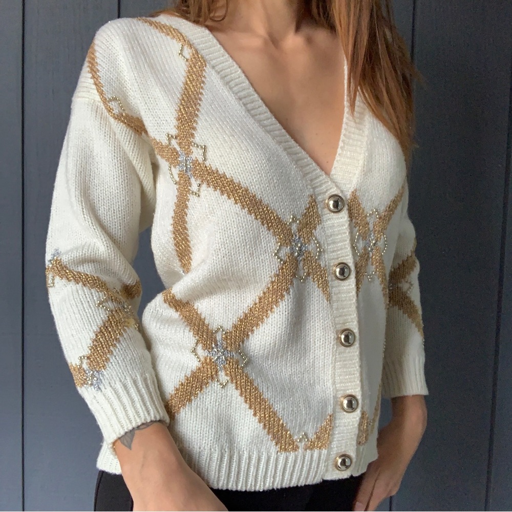 Vintage Jocelyn Smith Silver and gold beaded cardigan Sz PS